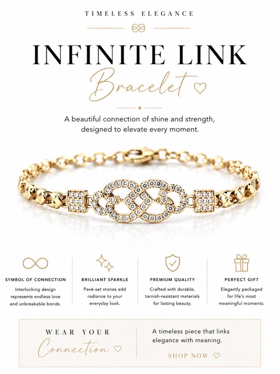 Jewelry - INFINITE LINK ELEGANT FASHION GOLD TONE BRACELET